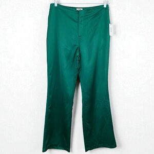 Jason Wu NWT Emerald Green Satin High Rise Wide Leg Flare Pant Size 8
